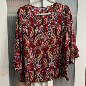 Valerie Stevens Maroon+Multicolor Paisley Blouse